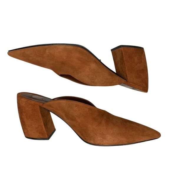 Prada Suede V-Notch Mules Size 39 Brown Pointed Toe Block Heel Slip-On Shoes - Picture 5 of 10